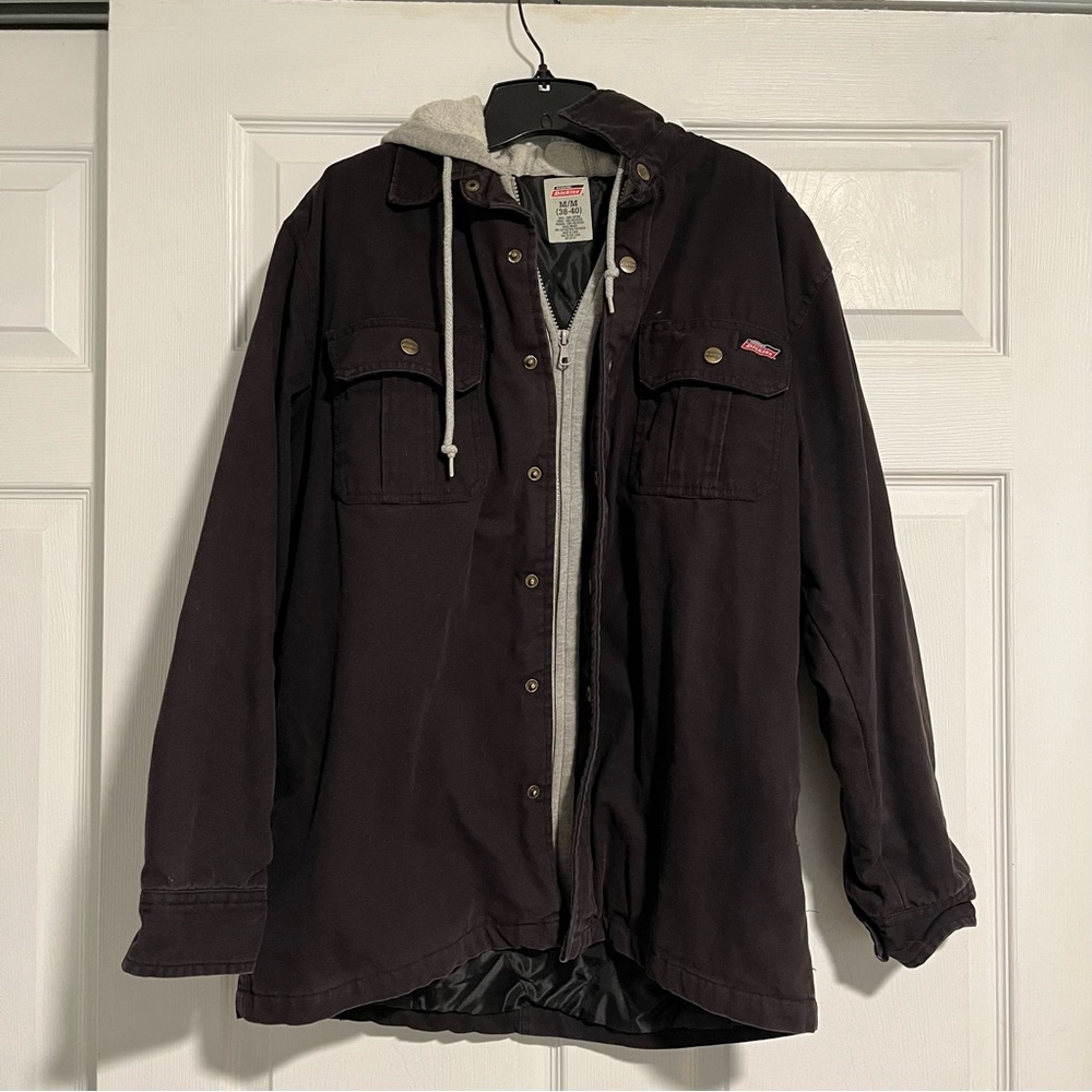 DICKIES men’s jacket SHACKET black canvas faux layered look with hoodie size M